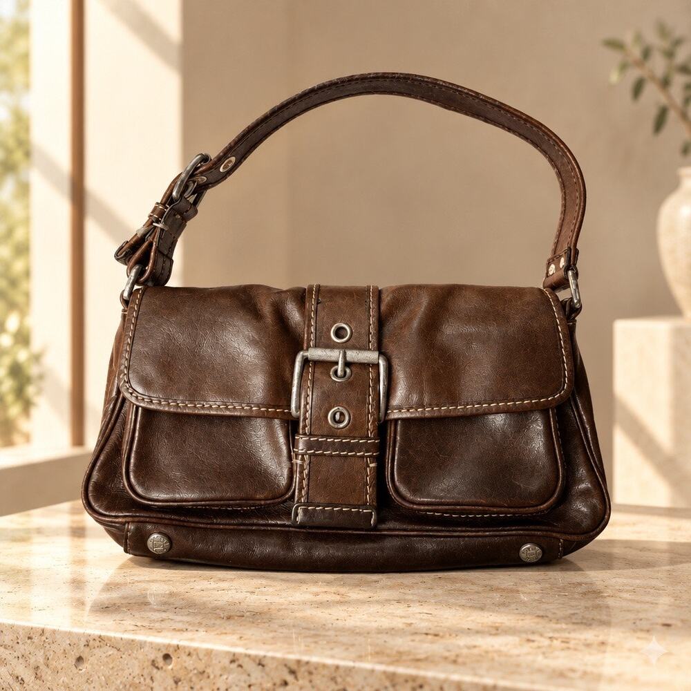 Michael Kors Vintage Leather Mini Shoulder Bag Buckle Strap Luxury Old Money